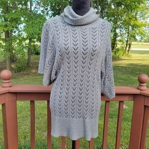 FYLO Women's Gray Cowl Neck Short Sleeve Herringbone Knit Tunic Size L